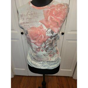 Vintage Xcit USA Blue Pink Rose Print Tank M Grunge Y2K Western Grungefairy